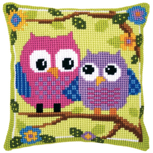 Vervaco Owls Cross Stitch Cushion, Multi-Colour