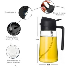 Dispensador de Aceite,Atomizador Aceite de Vidrio, 2 En 1 Aceitera de Cocina, Dispensador y Pulverizador de Aceite A Prueba de Fugas,Aplicable para Aceite para Cocinar y Freír (negro, 16 oz/470 ml)