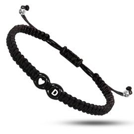 Initial Armband für Damen Herren, Handgefertigte Verstellbarer A-Z Buchstabe Geflochtenes Armband mit Herz Personalisierte Geschenke für Valentinstag Muttertag Geburtstag Abschluss (D, Black)