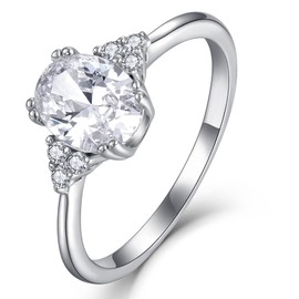 YL Engagement Ring 925 Sterling Silver cut 5A Oval Cubic Zirconia Wedding Band Ring for Women Bride(SizeM)