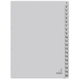 Kangaro Card Index DIN A4 Numbers 1-20. 180 g/m² Recycled Grey FSC Card - 20 Pieces