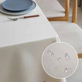 AIBIIN Table Cloth Rectangular Wipe Clean Tablecloth Wipeable Waterproof Cotton Linen Table Cover Oil Spill Proof Table Cloth for Kitchen Indoor Outdoor,Cream White 130x180cm
