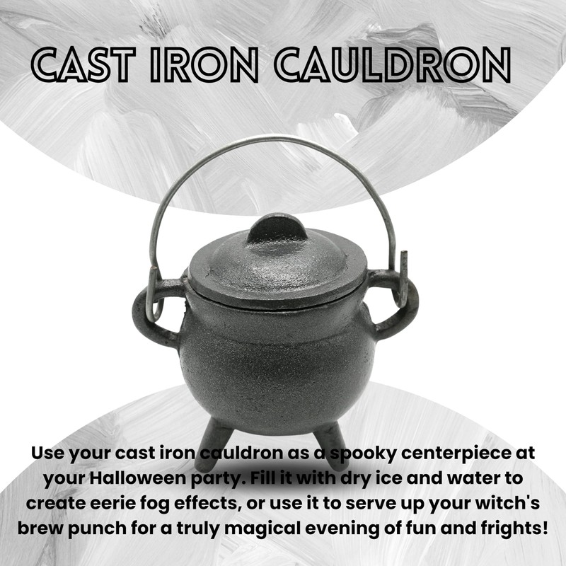 Reusable 4-Inch Cast Iron Cauldron Candle with Lid and Hanging