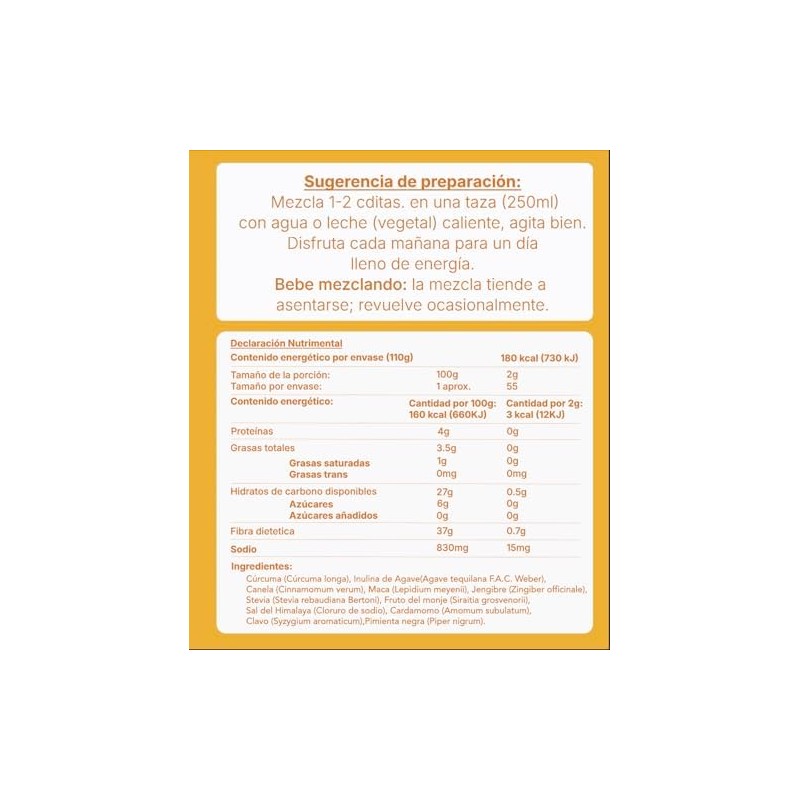 Genki ? Golden Milk Fortalecida con Inulina de Agave, Maca