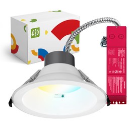 ASD Commercial LED Downlight 8 Inch with Emergency Battery Backup 15W, Power Adjustable Downlights 16/22/26/30/35W, Canless Recessed Lighting 120-277V, 5 CCT 2700K-5000K, Dimmable, IC Rated, White ETL