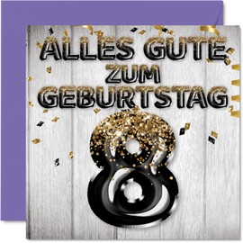 Stuff4 8th Birthday Card for Boy - Black Gold Glitter Balloons - Happy Birthday Cards for 8 Year Old Boy Son Brother Grandson Cousin 145mm Eight Eighth Birthday Greeting Cards