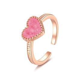 Sweet Pink Enamel Heart Open Statement Finger Ring for Women Rose Gold-Tone Weave Band Dainty Cute Love Stacking Knuckle Ring Promise Engagement Wedding Eternity Jewelry Valentine's Day Gift for Her