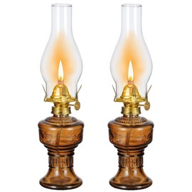 2 Pieces Rustic Oil Lamp 12.6" Classic Large Classic Kerosene Lamp Lantern Vintage Glass Kerosene Lamp Chamber Oil Lamps with 3/8" Wick for Indoor Use Home Decor Lighting