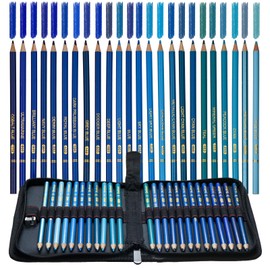 ZZWUAPT Blue Colored Pencils,Oil Based Wooden Colored Pencil Set for Adults Coloring Books Drawing Sketching Art Supplies 24 Color