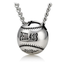 Men's Stainless Steel 3-D Mini Baseball/Softball Pendant Necklace-Phil 4:13