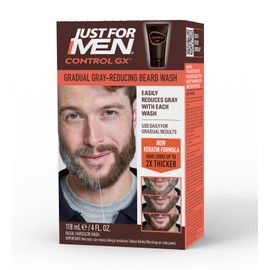 Just for Men Control GX Grey Reducing Beard Wash Shampoo with Keratin, Gradually Colors Mustache and Beard, Leaves Facial Hair Thicker Softer and Fuller, 4 Fl Oz - Pack of 1 (Packaging May Vary)