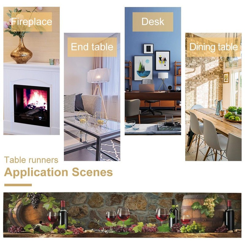 Red Wine Table Runner - Rectangle Wine Glass & Bottle
