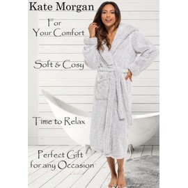 KATE MORGAN Ladies Dressing Gown Fluffy Super Soft Hooded Bathrobe for Women Plush Fleece Perfect Loungewear Long Robe | Gifts for Women S Pink