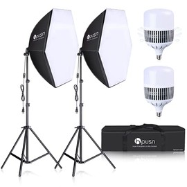 HPUSN Softbox Lighting Kit 2x76x76cm Professional Continuous Studio Photography Photo Studio Equipment with 2pcs E27 Socket 80W 6500K LED Bulbs for Portrait and Product Shooting