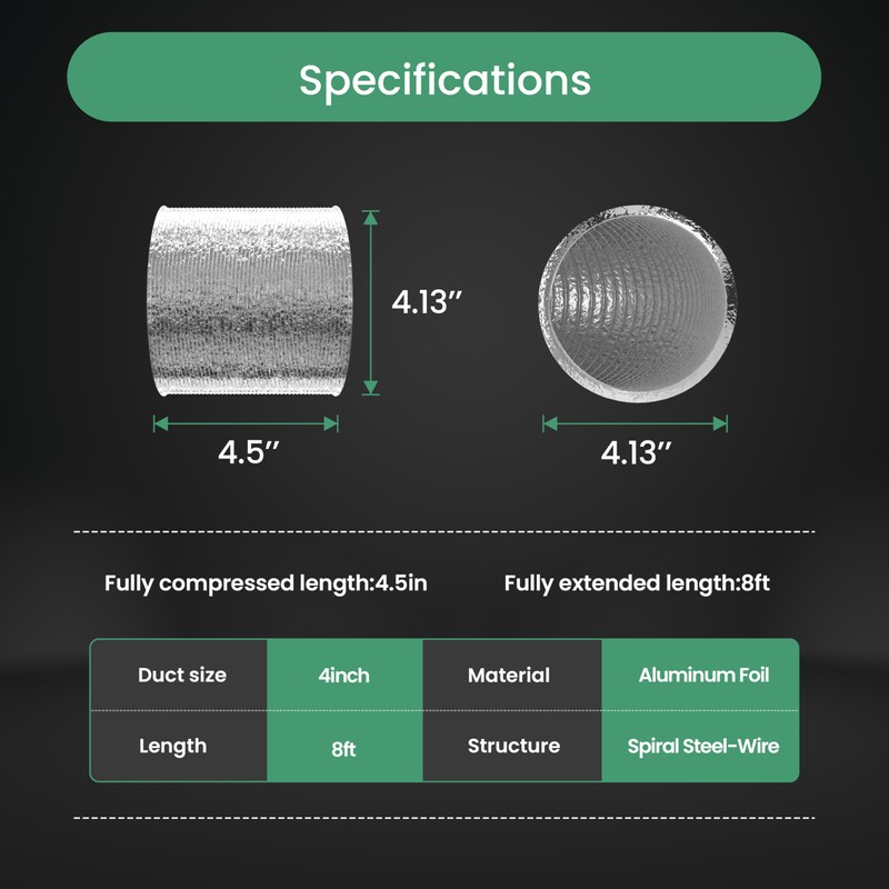 Flexible 4-Inch Aluminum Ducting, Dryer Vent Hose, Heavy-Duty Three-Layer Protection,