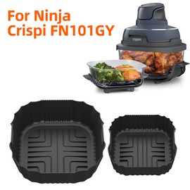 2-Pack Silicone Air Fryer Liners for Ninja Crispi FN101GY/FN101SG/FN101ST - 4QT & 6-Cup Reusable Non-Stick Basket Covers - BPA-Free, Dishwasher Safe - Fits Air Fryer, Oven, Microwave [Black]