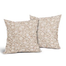 Vintage Beige Floral Pillow Covers 20x20 Inch Set of 2 Modern Neutral Block Print Outdoor Decorative Throw Pillows Rustic Farmhouse Square Cushion Case Decoration for Couch