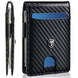 Gostwo Slim Wallet for Men, Minimalist Money Clip Card Wallet, RFID Blocking Bifold Mens Wallet, Front Pocket Credit Card Holder with ID Window, Gifts for Him, Carbon Fiber Black