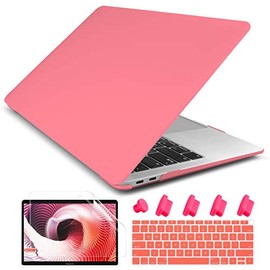 Dongke MacBook Air 13 inch Case 2020 2019 2018 Release Model: M1 A2337/A2179/A1932, Rubberized Frosted Matte Hard Shell Cover Case for MacBook Air 13.3 inch with Retina Display Touch ID - Hibiscus