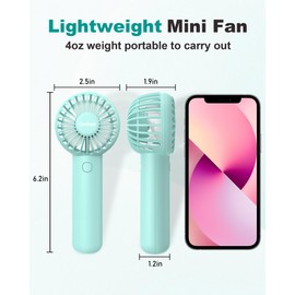 Coohea Mini Handheld Fan, Small Cute Design, 3 Powerful Speeds, USB Rechargeable Battery Operated, Portable Personal Fan with Base & Lanyard, for Eyelash Makeup Travel Beach Office Desk, Blue