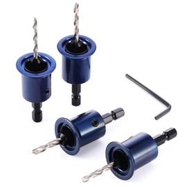 eROOSY 4-Piece Hexagonal Shank Countersunk Drill Bit Set, Countersunk Drill with Depth Stop, HSS Drill, Pre-Drilling with Countersink