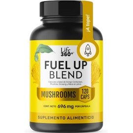 Mezcla de Hongos Fuel UP | 120 Cápsulas con 1392 mg por porción. Cordyceps, Rhodiola, Maca Amarilla y Ginseng. Adaptógenos para mejorar el rendimiento diario y la energía