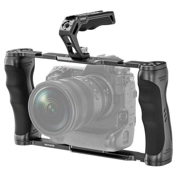 NEEWER Universal Camera Cage & Top Handle with 3/8" ARRI Locating Pins Kit, Video Rig Camera Stabilizer with Arca Type Base, Dual Handgrips, Compatible with SmallRig Accessories, CA016T