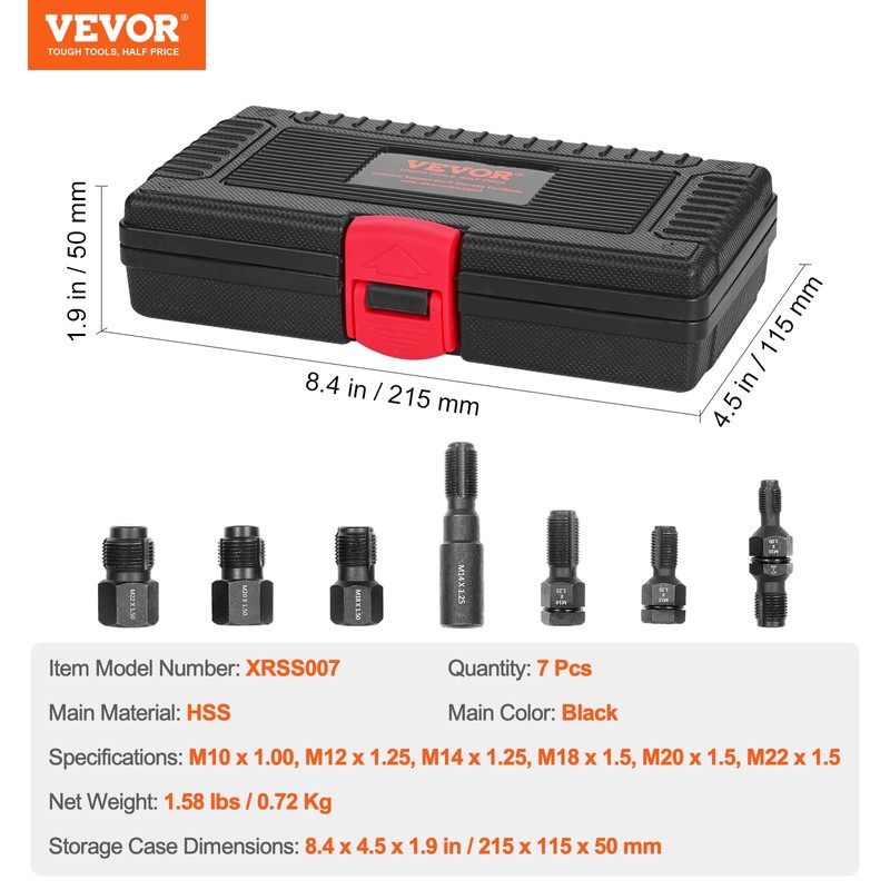 VEVOR 7-Piece Thread Chaser Set, Metric Thread Restorer Tool M10