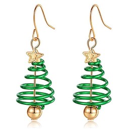 Xmas Jewellery Presents for Girls, Cute Christmas jewellery box, Christmas Tree Earrings for Women,Green & Gold