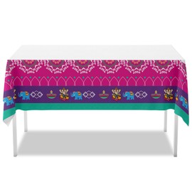 YIAJIA Diwali Decorations Table Cloths 108 X 54 Inch Happy Diwali Disposable Tablecloth Plastic Tablecloths Rectangular Indian Diwali Decorations for House India Diwali Party Supplies Decor