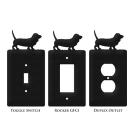 SWEN Products Basset Hound Metal Wall Plate Cover (Single Outlet, Black)