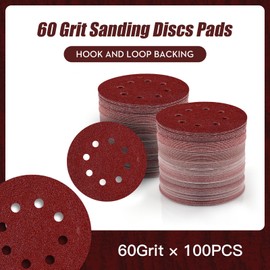 100 PCS 5 Inch Sanding Discs Hook and Loop Sandpaper for Random Orbital Sander 60 Grit
