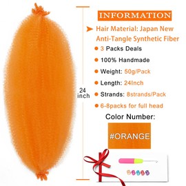 Orange Springy Afro Twist Hair 24 Inch 3 Packs Afro Twist Hair For Distress Locs Crochet Hair Afro Twist Braiding Hair (24 Inch, 3packs, ORANGE#)