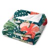 Tropical Throw Blanket Green Palm Leaves Pink Flowers Pattern Soft