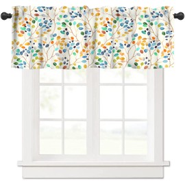 AAVEUP - Cortina de cenefa de plantas coloridas para cocina, acuarela, diseño simple, de dibujos animados, naturales, coloridas, plantas, flores, hojas, ventana de tratamiento para niñas, sala de