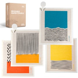 MaisoNovo Toallas de Papel Reutilizables | Toallas de Cocina Reutilizables | Paños de Cocina Suecos | Paños de Cocina de Papel Reutilizables | Paquete de 4 Estilo Abstracto