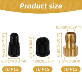 Classicseali 30 Stück Fahrrad Ventil Adapter Set,10 Messing Ventiladapter,10 schwarz Ventil-Kappen und 10 Französische Hüte für Fahrräder, E-Bikes und E-Scooter