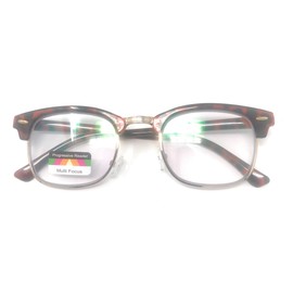 Vintage Retro Classic Half Frame Horn Rimmed Multifocus Progressive Reading Glasses (Brown, 2.5)