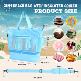 Abbylike Beach Bag with Cooler Mesh Beach Bags for Women with Zipper and Pockets for Pool Swim Travel Essentials(Blue)