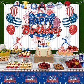 Baseball Party Decorations, Baseball Party Supplies Include Sport Themed Birthday Backdrop, Happy Birthday Banners, Tabelcloth, Balloons, Cake&Cupcake Toppers
