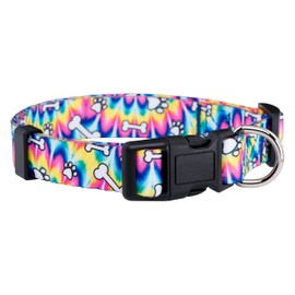 Native Pup Tie Dye Dog Collar/Paws and Bones Dog Collar (Medium)