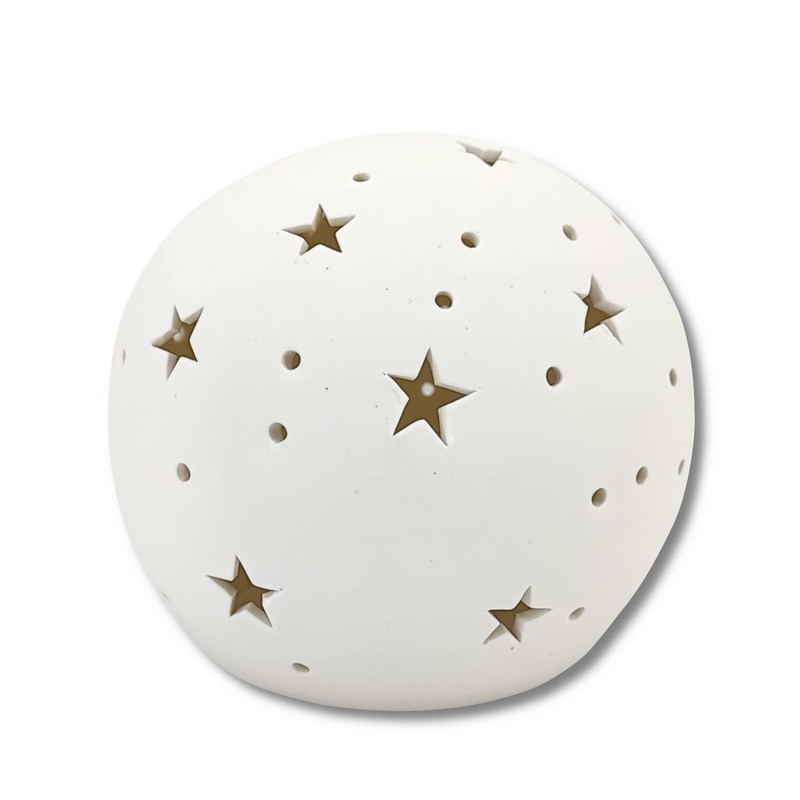 Ceramic LED Ball with Stars White 18 x 16 cm