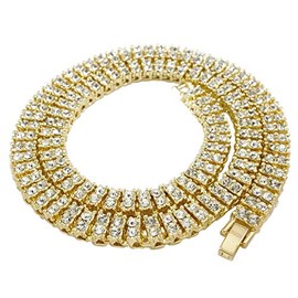 NIV'S BLING - Tennis Chain for Men and Women – 14K Yellow Gold Plated Iced Lab Diamond 2 Row Necklace