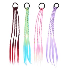 XUKZIMA Pack of 4 Colourful Hair Strands Children's Colourful Braided Hair Pieces Twist Braid with Elastic Rope Band Colour Gradient Girls Hairpiece Band for Party Festival Decoration Gifts