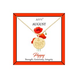 August Birth Month Poppy Flower Disc Pendant Necklace In Yellow Gold Plated Jewelry Womens 18" Chain