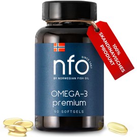 NFO Omega 3 Premium [90 Capsules] Fish Oil with a High Concentration of EPA and DHA in the Form of Triglycerides with Vitamin E, Natural Fatty Acid Complex from Wild Fish, Made in Finland
