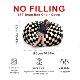 HOWSEESNOW 6FT Giant Bean Bag Chair Cover - Soft Fluffy Dutch Velvet Bean Bag Bed (No Filling, Cover Only), Comfy 6FT Bean Bag Cover, Oversized Lazy Sofa Cover