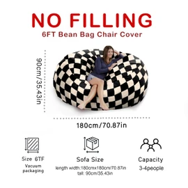 HOWSEESNOW 6FT Giant Bean Bag Chair Cover - Soft Fluffy Dutch Velvet Bean Bag Bed (No Filling, Cover Only), Comfy 6FT Bean Bag Cover, Oversized Lazy Sofa Cover