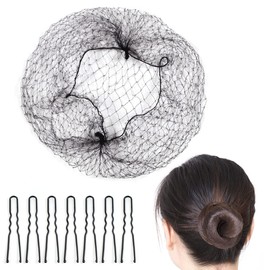 Hair Nets and U Shaped Pins Set, 600Pcs 50cm 22 Inch Individual Package Invisible Hair Nets, 50 Pieces Hair Pins for Dance Ballet (Black, 22 Inch)