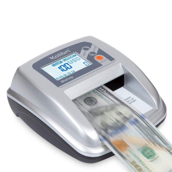 Kolibri Bishop Automatic Counterfeit Bill Detector Machine with 5 Advanced Counterfeit DetectionChecks UV/MG/IR/Size/RGB - Fake Money Detector, LCD Screen, Easy to Use, Compact andLightweight